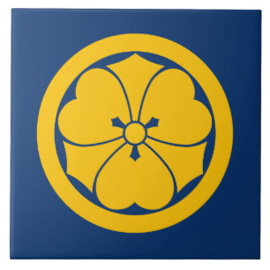 Azulejo De Cerâmica Sakai Mon Japonês samurai clã amarelo em azul