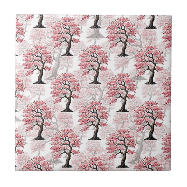 Azulejo De Cerâmica Sakura Pink Chersom Tree Design (Frente)