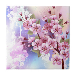 Azulejo De Cerâmica Sakura rosa no fundo da pintura