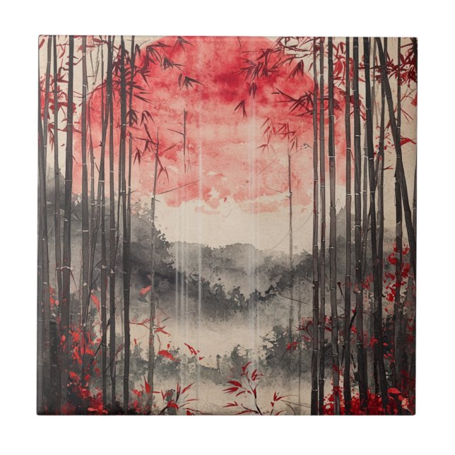 Azulejo De Cerâmica Sakura Tinta Lavada Lua de Sangue (1) (Frente)
