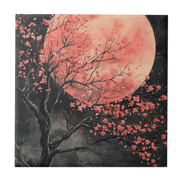 Azulejo De Cerâmica Sakura Tinta Lavada Lua de Sangue (2) (Frente)
