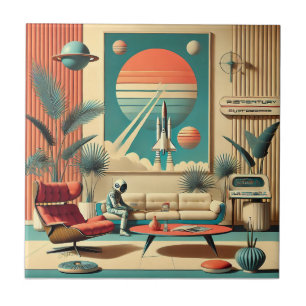 Azulejo De Cerâmica Sala de estar familiar da era espacial futurista a