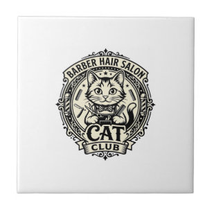 Azulejo De Cerâmica Salão de Cabelo Barbeiro Gato Gráfico de Gato Engr