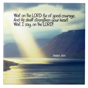 Azulejo De Cerâmica Salm 27:14 Espere no oceano Verso da Bíblia LORD