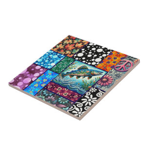 Azulejo De Cerâmica Salmão Crazido Floral Caprichoso Colorido