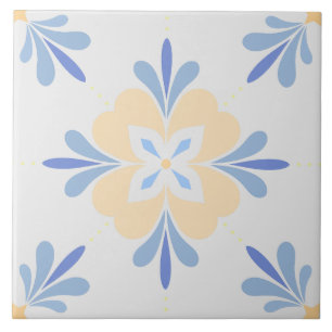 Azulejo De Cerâmica Salmão de Flor do Mediterrâneo e Azul