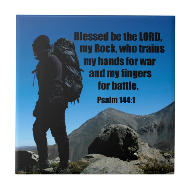 Azulejo De Cerâmica Salmo 144:1 Abençoado seja o Senhor, minha pedra,  (Frente)