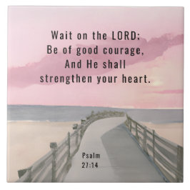 Azulejo De Cerâmica Salmo 27:14 Espere no oceano Bíblia Verso do Senho