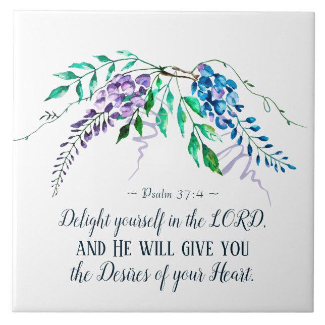 Azulejo De Cerâmica Salmo 37:4 Se Delicie no Senhor, Floral (Frente)