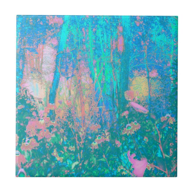 Azulejo De Cerâmica Salto de Aqua Trippy com flores psicodélicas (Frente)