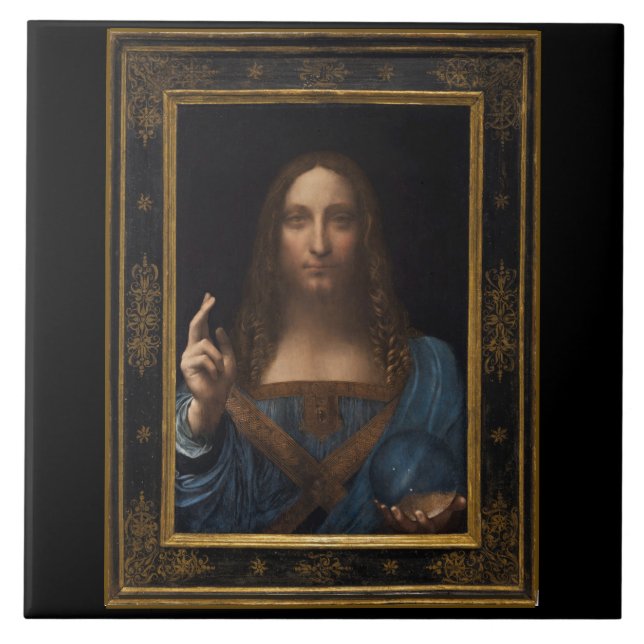 Azulejo De Cerâmica Salvator Mundi por Leonardo da Vinci cerca de 1500 (Frente)
