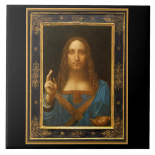 Azulejo De Cerâmica Salvator Mundi por Leonardo da Vinci cerca de 1500