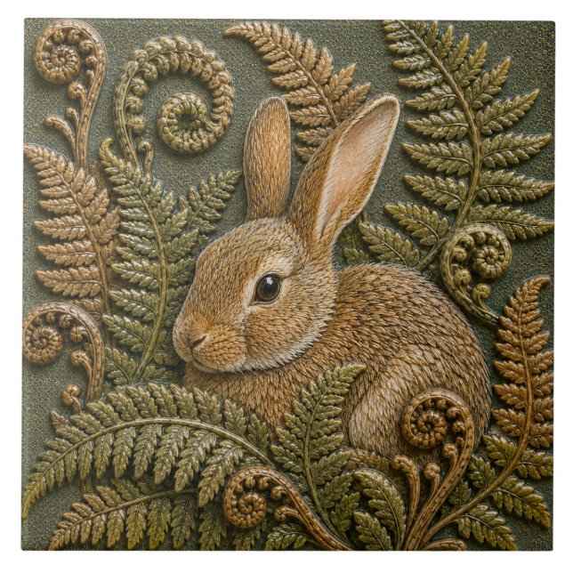 Azulejo De Cerâmica Samambaias de Coelho da Floresta (Frente)