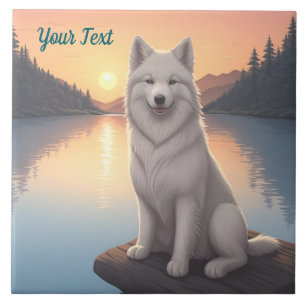 Azulejo De Cerâmica Samoyed pelo Lago