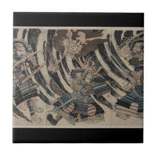 Azulejo De Cerâmica Samurai e demónio cerca de 1818