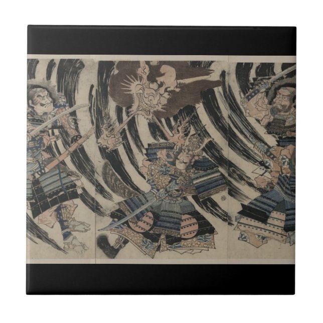 Azulejo De Cerâmica Samurai e demónio cerca de 1818 (Frente)