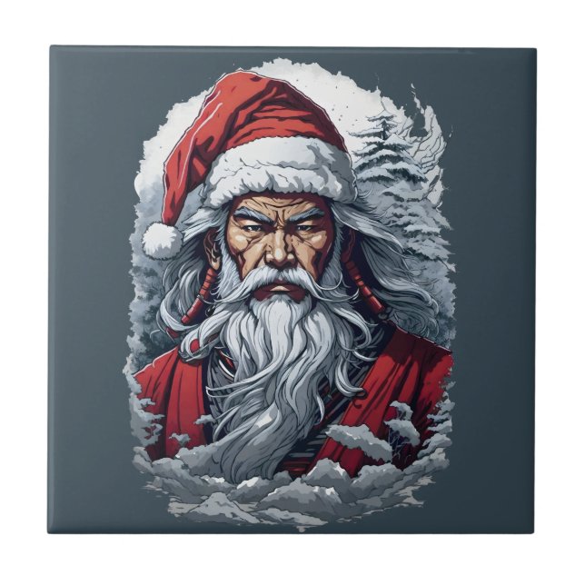 Azulejo De Cerâmica Samurai Santa Claus em Greve (Frente)