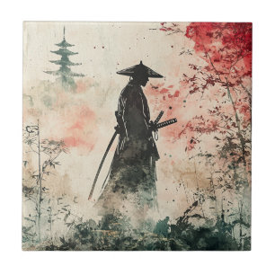 Azulejo De Cerâmica Samurai Silencioso Floresta Carmesim (1)
