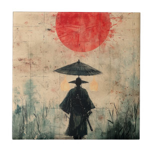 Azulejo De Cerâmica Samurai Silencioso Floresta Carmesim (2)