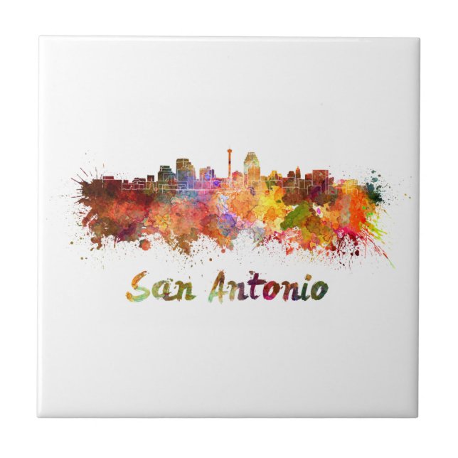 Azulejo De Cerâmica San Antonio skyline in watercolor (Frente)