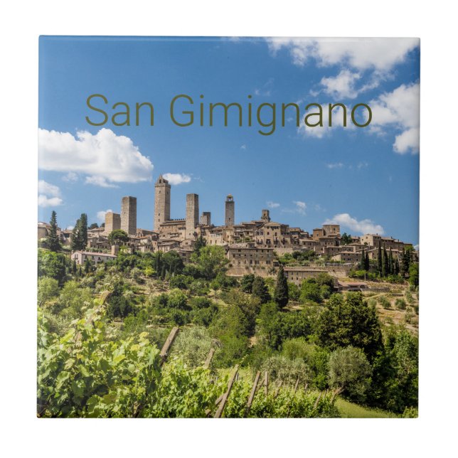 Azulejo De Cerâmica San Gimignano Toscânia Itália Panorama Souvenir (Frente)