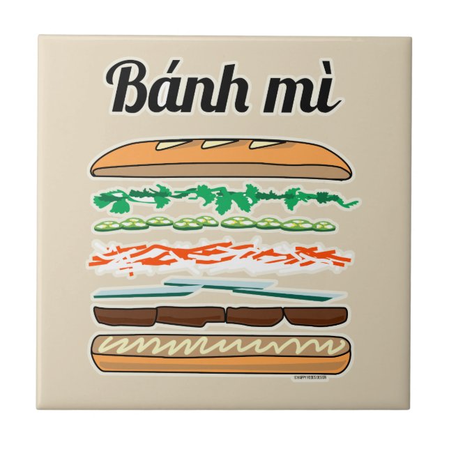Azulejo De Cerâmica Sanduíche vietnamita de Banh Mi baguete francês (Frente)