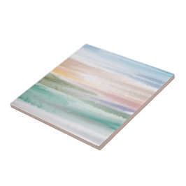 Azulejo De Cerâmica Sandy Beach Ocean Waves Sunset Abstrato Watercolor