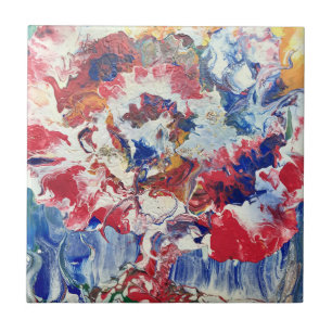 Azulejo De Cerâmica Sangue abstrato vermelho-branco-amarelo-árvore flo