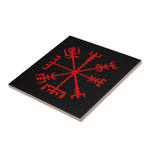 Azulejo De Cerâmica Sangue Red Vegvísir (Viking Compass)