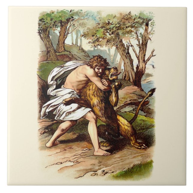 Azulejo De Cerâmica Sansão E O Leão (Frente)