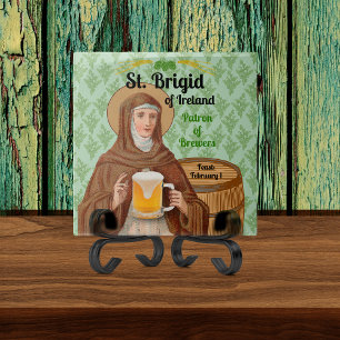 Azulejo De Cerâmica Santa Brígida da Irlanda e Seu Barril de Cerveja