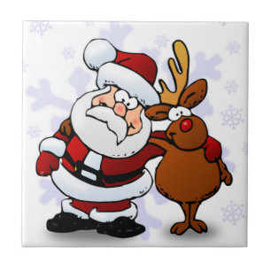 AZULEJO DE CERÂMICA SANTA CLAUS E RUDOLPH
