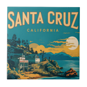Azulejo De Cerâmica Santa Cruz Califórnia Aquarela Viagem