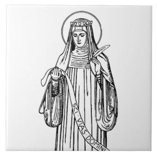 Azulejo De Cerâmica Santa Hildegarda de Bingen Mística Medieval