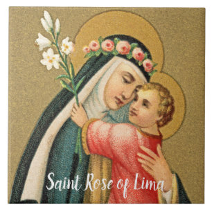 Azulejo De Cerâmica Santa Rosa de Lima e o Menino Jesus (M 023)