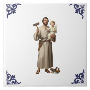 Azulejo De Cerâmica Santo São José e Menino Jesus Religioso