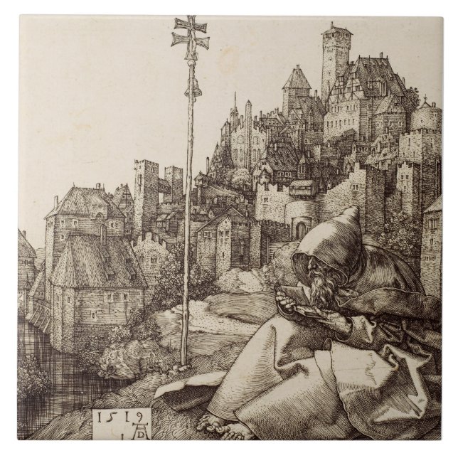 Azulejo De Cerâmica São Antônio Lendo por Albrecht Durer (Frente)