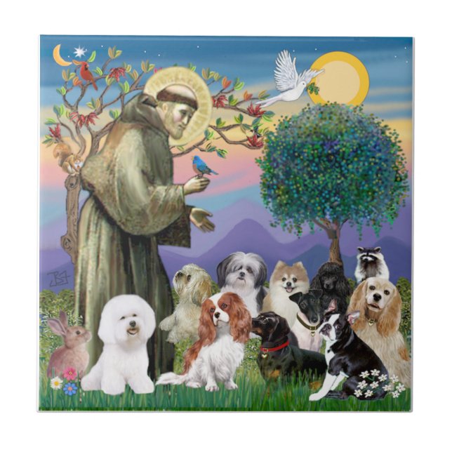 Azulejo De Cerâmica São Francisco com 10 Cães (Frente)