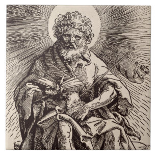 Azulejo De Cerâmica São João Batista segurando o Cordeiro 