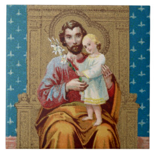 Azulejo De Cerâmica São José entronizado com o Menino Cristo