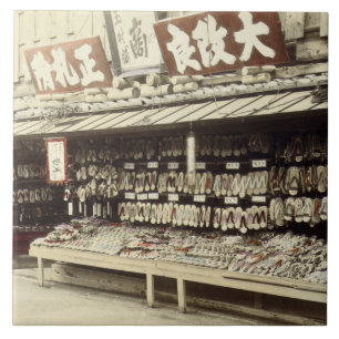 Azulejo De Cerâmica Sapataria em Kyoto, c.1890 (foto mão-colorida)