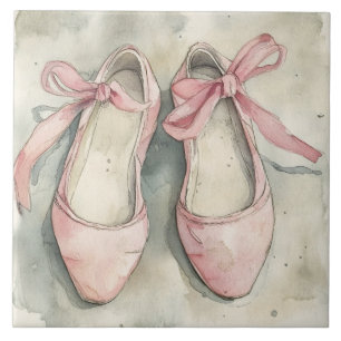 Azulejo De Cerâmica Sapatilhas de Ballet com Laço Rosa Pastel Vintage