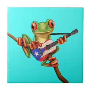 Azulejo De Cerâmica Sapo de árvore que joga o azul da guitarra da