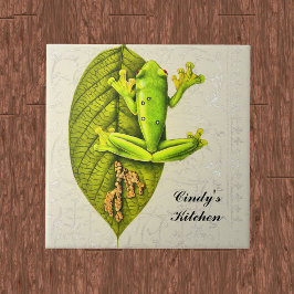 Azulejo De Cerâmica Sapo de Árvore Verde Brilhante Monograma Vintage