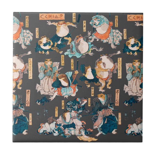 Azulejo De Cerâmica Sapo japonês ukiyo-e Froggies (Frente)