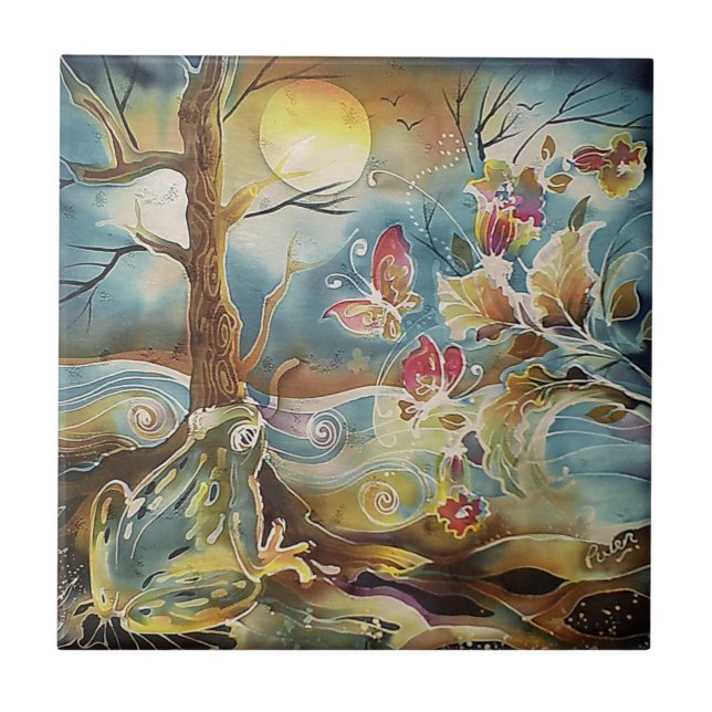 Azulejo De Cerâmica Sapo Pela Pintura Da Seda De Água (Frente)