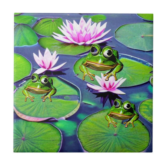 Azulejo De Cerâmica Sapos De Lotus E Lily Pad (Frente)