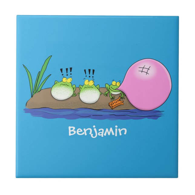 Azulejo De Cerâmica Sapos engraçados bonitos ilustração de desenho ani (Frente)