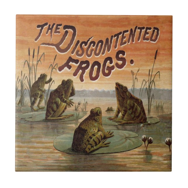 Azulejo De Cerâmica Sapos Lily Pads Ilustração da Lua (Frente)