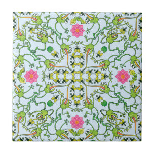 Azulejo De Cerâmica sapos verdes engraçados caçando moscas mandala d